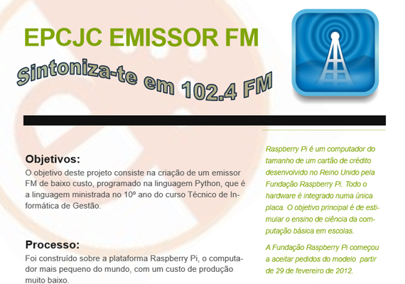 Using the python language, implemented a small FM transmitter for EPCJC school radio.
